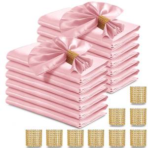 lot 6327 image: RUDONG M 100 Pcs Light Pink Satin Napkins and Napkin Rings Set, 17 x 17 Inch Square Cloth Napkins Set of 50, Silky Soft Table Napkins Bulk for Weddings, Banquet, Parties Dinner Decoration