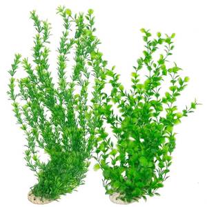 lot 6342 image: Hamiledyi 23 Tall Aquarium Plastic Plants - 2 Pack Soft Fish Tank Decor, Artificial Green Grass Cluster for Aquariums, Safe Bendable Underwater Plants��Green Style B��