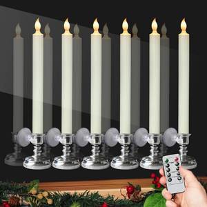 lot 6351 image: DRomance Flameless Window Candles with Remote and Timer, Battery Operated LED Taper Candles with Suction Cups Set of 6 Christmas Window Candle Holiday Decor(Silver Holders)