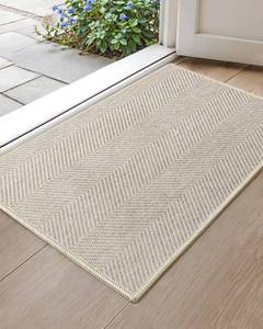 lot 6357 image: Color&Geometry Extremely White Beige Small Ultra Thin Indoor Door Mat 17x30, Machine Washable Front Door Mat Non Slip, Low Profile Entrance Mat Indoor, Absorbent Carpet for Inside Use (FOLD)