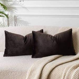 lot 6361 image: JUSPURBET Coffee Lumbar Velvet Throw Pillow Cover 16x24 inch Set of 2 Decorative Soft Cushion Cases for Couch Sofa Bed