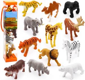 lot 6369 image: A12 pcs Realistic Wild Jungle Animals Figurines Toys,Plastic African Jungle Animals Playset for KidsLion,Elephant,Giraffe-Ages 3, Gift for Christmas