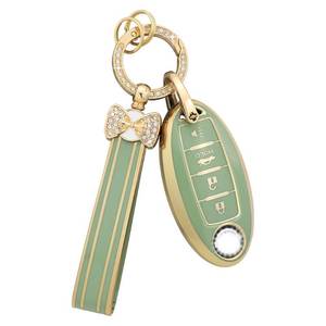 lot 6378 image: PIFOOG Key Fob Cover Fit for Nissan 4 Button Altima Rogue Sentra Kicks Armada Murano Pathfinder Versa Titan Leaf Accessories Green Car Keys Case Shell Protector Covers Bling Keychain Girly Women TPU
