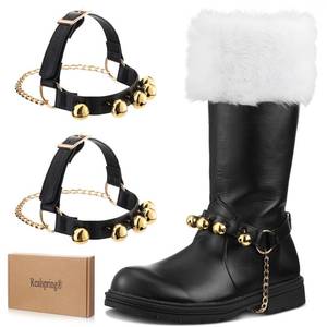 lot 6379 image: Realspring 2 Pcs Christmas Santa Claus Boots Brass Bells for Halloween Christmas Costume Black and Yellow