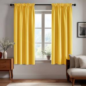 lot 6389 image: Deconovo Farmhouse Curtains for Living Room, Yellow Thermal Curtains Drapes for Small Window, Solid Rod Pocket Panels - 42W X 45L Inch, Mellow Yellow, 2 Panels