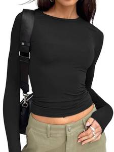 lot 6402 image: Trendy Queen Womens Plus Size Clothing Long Sleeve T Shirts Fall Fashion 2026 Basic Crop Tops Going Out Workout Y2k Outfits Black 3XL