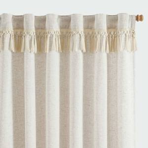 lot 6409 image: jinchan Linen Curtains for Living Room Bedroom Light Filtering Semi Sheer Curtains Boho Farmhouse French Country Cottage Core Decor Window Drapes Back Tab 96 Inch Length Tassel Beige