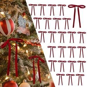 lot 6420 image: DiliComing Red Velvet Ornaments Christmas Tree Bows - 24 Pcs Red Velvet 5 x 7 Inch Christmas Bows for Gift Wrapping Crafts Holiday Decor for Tree Garland Topper Wedding Party Home Decorations Indoor