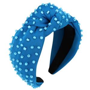 lot 6427 image: YISSION 1PC Pearl Knotted Headband for Women Non Slip Beaded Headband Wide Pearl Headbands Jeweled Embellished Hairband Blue Head Band Hair Accessories for Women Girls