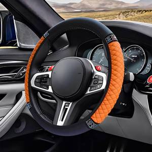 lot 6436 image: ZIMISI Bling Soft Leather Steering Wheel Cover, 15 Anti-Slip Sparkly Crystal Auto Elastic Steering Wheel Protector for Women Girl, Colorful Diamond Car Interior Accessory for Most Cars (Orange)