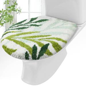 lot 6441 image: Mindsoft Green Leaves Toilet Seat Covers Bathroom Toilet Lid Cover Soft Microfiber 17.5 x 15 Plush Tufted, Machine Washable, Adjustable Rubber Backing Fits Most Round Elongated Oblong Lids