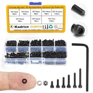 lot 6470 image: Kadrick Metric Screw Assortment, 660 Pcs M2 Screws, M24mm6mm8mm10mm12mm16mm,12.9 Grade Alloy Steel, Metric Hex Socket Head Cap Screws Nuts Washers Kit, Black Zinc Plated Anti Rust Upgrade
