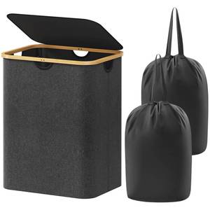 lot 6487 image: Lifewit 120L Laundry Basket with Lid, Clothes Hampers for Laundry with Bamboo Handles and 2 Removable Bag, Large Foldable Laundry Hamper for Bedroom, Bathroom, Dorm, Laundry Room, Dark Gray