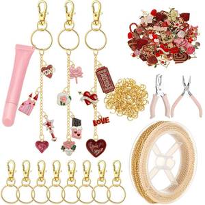 lot 6497 image: VioraWhite 213 Pcs Galentines Day Lip Gloss Keychain Making Kit Gift 100 Pink Enamel Charms 32.81 ft Gold Chains for Valentines Day DIY Craft Jewelry Making Friends Women Adults