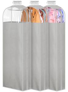 lot 7278 image: MISSLO 10 Gusseted Garment Bags for Hanging Clothes Storage 60 Dress Bags for Gowns Long Breathable Dress Cover for Closet Storage Coat Protector, 3 Packs, Grey