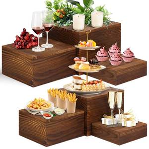 lot 7282 image: LEIFEOSH 6 Pack Wooden Risers Display Stands Rustic Wood Cake & Cupcake Stands for Party Square Food Risers for Buffet Wooden Crates for Display Home Decor