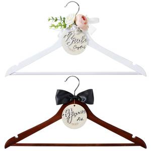 lot 7287 image: FillTouch 2 Pack Wedding Hanger Gift Bride Groom Bridal Hanger with Tags for Wedding Dress(Pink)