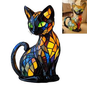 lot 7297 image: MiYarBoO Cat Lamp, Stained Glass Cat Lamp, Decorative Resin LED Night Light for Cat Lovers, USB Vintage 3D Table Lamp Cozy Glow for Desk & Mantel �� Fun Gift for Pet Owners (Little Kitten)