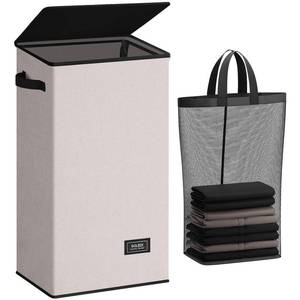 lot 7313 image: SOLEDI Laundry Hamper with Lid 100L Large & Tall Collapsible Laundry Basket, Clothes Hamper with Bag Removable Easy to Carry, Dirty Hampers for Bedroom, Bathroom, Dorm, College,Light taupe