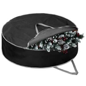 lot 7326 image: Wesnoy 1 Pc 60 Christmas Wreath Storage Bag Zippered Garland Holiday Container with Reinforced Handle Tear Resistant 600d Oxford Organizer Wreath Holder with Card (Black)