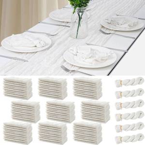 lot 7334 image: 60PCS Ivory White Cheesecloth Napkins and 6PCS Table Runners Set, 19.69x19.69inch Rustic Wedding Napkins and 35x118inch Gauze Table Runner for Wedding Party Boho Table Decor