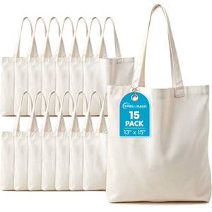 lot 7344 image: Simpli-Magic Canvas Tote Bag 13x15 (15 Pack) �� Thick Shopping Canvas Tote Bags Bulk �� Blank Reusable Grocery Bags for DIY Art & Craft, Sublimation 79163 (Beige)