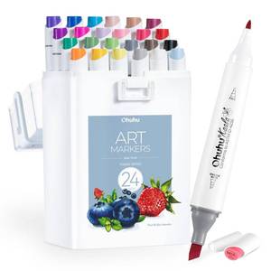 lot 7348 image: Ohuhu Alcohol Markers - Double Tipped Art Marker Set for Artists Adult Coloring - Alcohol-based Refillable Ink - 24 Basic Colors - Slim Broad & Fine Dual Tips - Kaala Markers Pen Gift