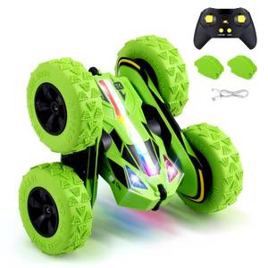lot 7350 image: Remote Control Car RC Cars Toys for Boys Girls Ages 6-12, Upgraded USB-C Modular Batteries, Threeking 4WD Stunt Car with Breathing Soft Lights, Double-Sided Driving & 360° Flips, Presents Gifts, Green