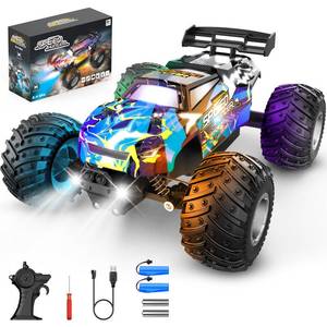 lot 7351 image: Rcjoyou Remote Control Car, 2WD Off-Road Rc Truck, 20 KMH All-Terrain RC Cars with Headlights & Body Lights, 2.4GHz, 2 Batteries, Remote Control Car for Boys 4-7 8-12, Gift Toys for Boys Girls