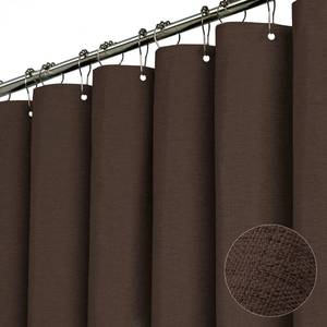 lot 7352 image: BTTN Fabric Shower Curtain, Linen Textured Heavy Duty Polyester Cloth Shower Curtain Set with Plastic Hooks, Brown, 72x96