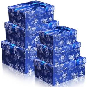 lot 7353 image: Cholemy 6 Pcs Christmas Nesting Gift Boxes with Lids Xmas Nesting Boxes Stacked Christmas Classic Design in 6 Assorted Sizes for Giving Decorative Wrapping Present Gift(Stylish Style,Blue)
