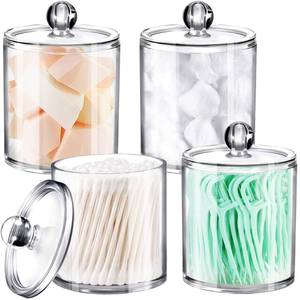 lot 8277 image: SheeChung 4-Pack Clear Acrylic Apothecary Jars - (2) 12oz & (2) 10oz Qtip Holder Set - Shatterproof Bathroom Vanity Organizer for Cotton Swabs, Balls, Pads, Floss Picks