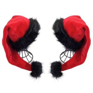 lot 8295 image: QIAONIUNIU Red Santa Hat - Adults Deluxe Red And Black Xmas Christmas Hat Pack 2 pcs