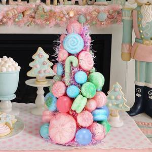lot 8299 image: Yalikop Pastel Christmas Decorations Tabletop Candy Christmas Tree 11.8 Inch Mini Candyland Artificial Xmas Tree Tabletop Decor for Xmas Holiday Party Decor