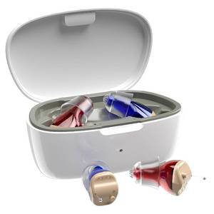 lot 8324 image: Hearing Aids for Seniors, Invisible Hearing Amplifiers with Noise Cancelling, Rechargeable Hearing Aids for Severe Hearing Loss Adults, Comfort In-ear Hearing Devices(Red and blue)