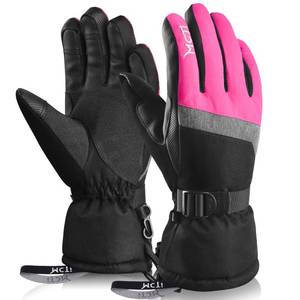 lot 8341 image: MCTi Ski Gloves,Winter Waterproof Snowboard Snow 3M Thinsulate Warm Touchscreen Cold Weather Women Gloves Wrist Leashes Rose Red Medium