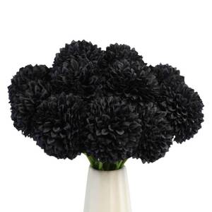 lot 8342 image: YGbridge Artificial Ball Chrysanthemums Flowers, 12PCS Artificial Black Silk Flowers, Faux Mums for Gothic Home Decor, Indoor Floral Arrangement, Halloween Table Centerpiece (12, Black)