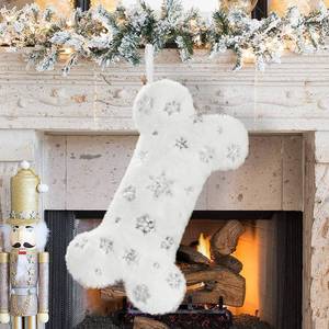 lot 8346 image: Senneny Snowy White Plush Pet Dog Christmas Stocking, Silver Snowflake Sequin Dog Christmas Stockings Large Bone Shape Faux Fur, Hanging Christmas Holiday Season Party Decor for Pets Dogs