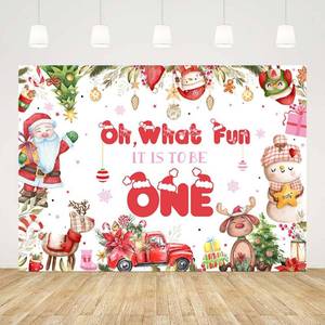 lot 8357 image: AIBIIN 7x5ft Winter Christmas 1st Birthday Backdrop for Girls Oh What Fun It is to Be One Background for Photography Santa Claus Snowman Gifts Decorations Banner Photo