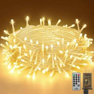 lot 8358 image: SKYINGFEW 200 LED Clear Wire Warm White Christmas String Lights, 72 ft Plug-in Fairy String Lights with 8 Modes for ChristmasPartyWeddingBedroomIndoorOutdoor Decor, UL Certified
