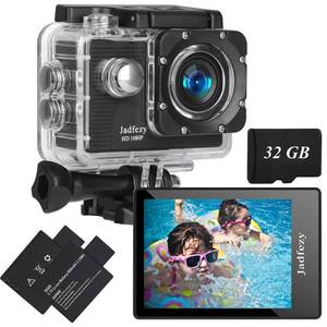 lot 8366 image: Jadfezy Action Camera FHD 1080P with 32GB Card, 98FT30M Underwater Waterproof Camera with 2 Rechargeable Batteries, Wide Angle Sports Camera with Accessories Kit Suitable for Helmet, Bicycle, etc.