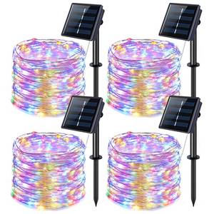 lot 8367 image: JMEXSUSS 4 Pack 100 LED Solar Christmas Lights, 33ft Solar String Lights Outdoor Waterproof, 8 Modes Multicolor Solar Fairy Lights for Garden Yard Tree Christmas Decorations