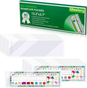 lot 8370 image: Meetory 40 PCS Upgraded Nameplate Pocket, Self Adhesive Desk Nameplates Name Tag Pocket, No Residue Clear Plastic View Name Tag Sleeves for Classroom Desk, Office Supplies (12.2 x 3.7)