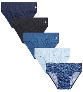 lot 8372 image: U.S. Polo Assn. Mens Underwear Briefs - 5 Pack Cotton Tag Free Low Rise Briefs Underwear for Men Pack with Contour Pouch, Size Small, Skyway BlueMedieval BlueBlue PrintCharcoal