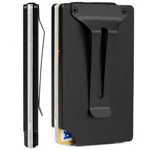 lot 8384 image: GOLRIDI Wallet for Men, Slim Minimalist Carbon Fiber Wallet with Metal Money ClipCash Strap, RFID Blocking Aluminum Card Holder,Black