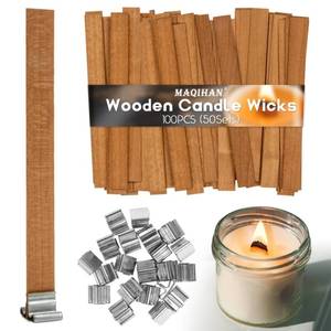 lot 8408 image: MAQIHAN 100 Wood Wicks for Candles Making - Smokeless Wooden Candle Wicks Crackling Candle Wax Wood Wick mechas para velas de cera Candle Making Wicks for Paraffin Candle Soy Wax Candlemaking(50 Sets)