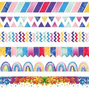 lot 8417 image: Containlol Classroom Borders for Bulletin Board, 118 ft Watercolor Theme Scalloped Trim Colorful Bulletin Board Boarders for Spring Office Classroom Wall Chalkboard Poster Decoration