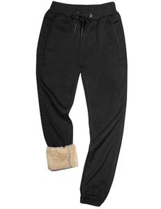 lot 8437 image: Yeokou Mens Casual Warm Sherpa Lined Elastic Waist Pant Trousers Joggers (Medium, Black-Ribbed Cuff)