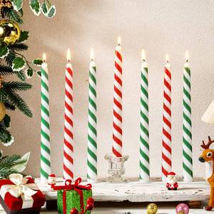 lot 8447 image: Threlaco 12 Pcs Christmas Taper Candles 10 Inches Red and Green Taper Candles Unscented Candle Sticks for Xmas Home Decor Wedding Party Supplies(Striped)