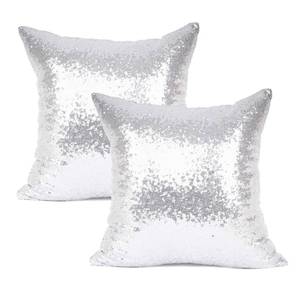 lot 8451 image: YOUR SMILE Pack of 2, New Luxury Series Silver Decorative Glitzy Sequin & Comfy Satin Solid Throw Pillow Cover Cushion Case for WeddingChristmas,18 x 18